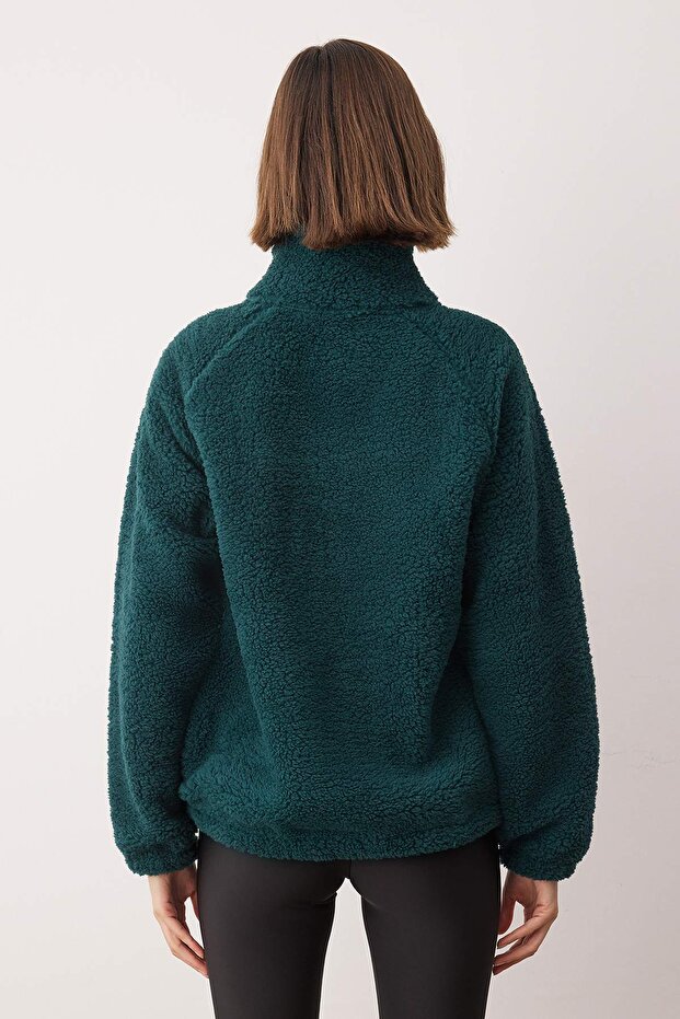 Petrol Düz Renk Peluş Oversize/Geniş Kalıp Örme Sweatshirt TWOAW26SW00022 - 4