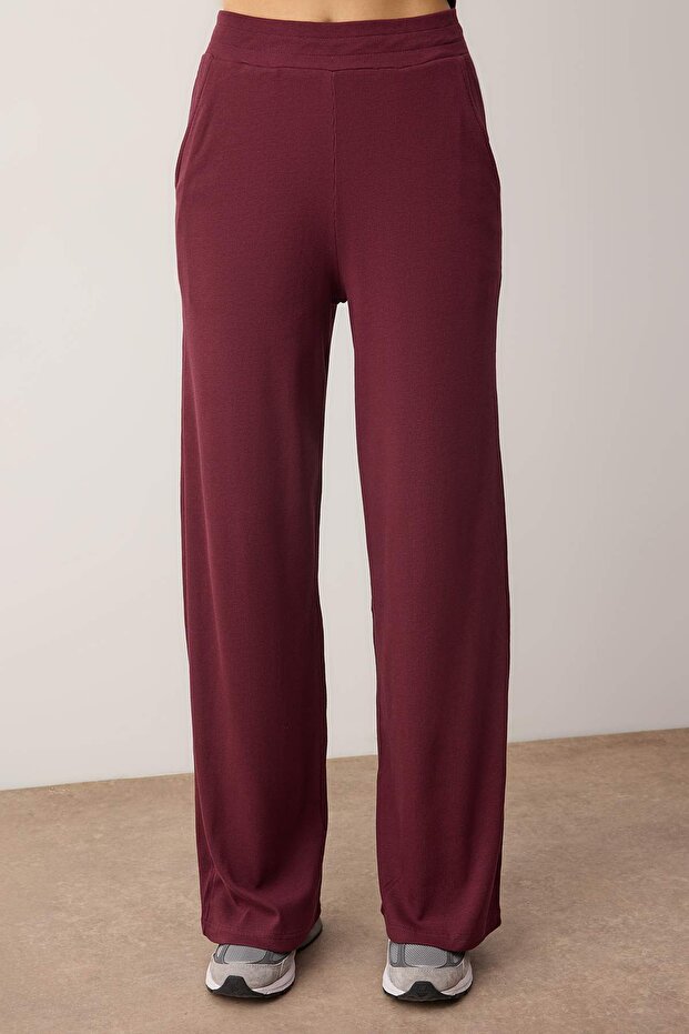 Bordo Anvelop Wideleg/Geniş Paça Örme Alt-Üst Takım TWOAW26AU00030 - 3