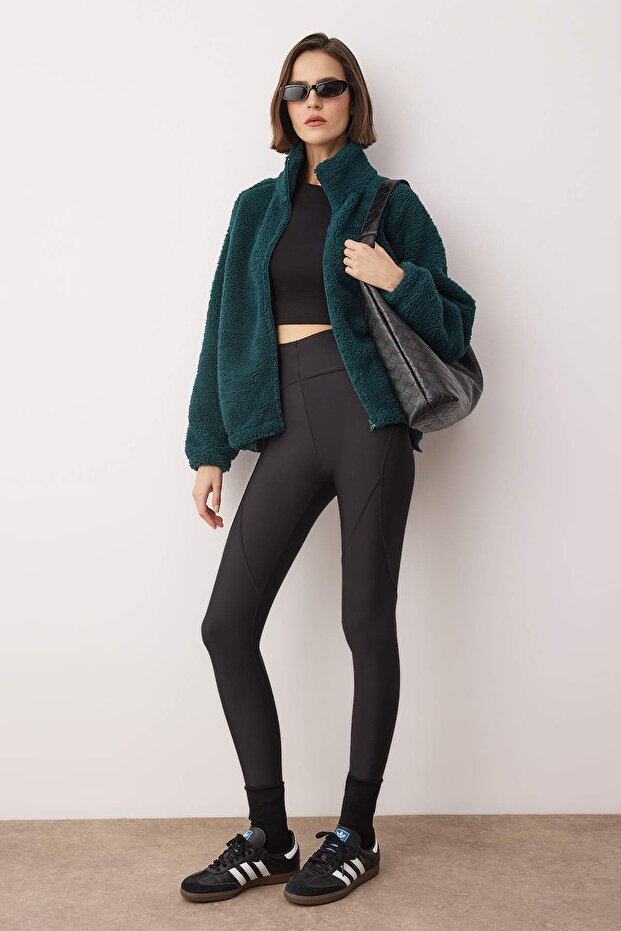 Petrol Düz Renk Peluş Oversize/Geniş Kalıp Örme Sweatshirt TWOAW26SW00022 - 2