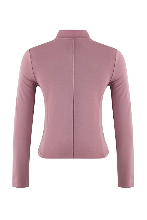 Gül Kurusu Vücuda Oturan Fermuarlı Dik Yaka Örme Spor Ceket/Sweatshirt TWOAW23BZ00592 - 7