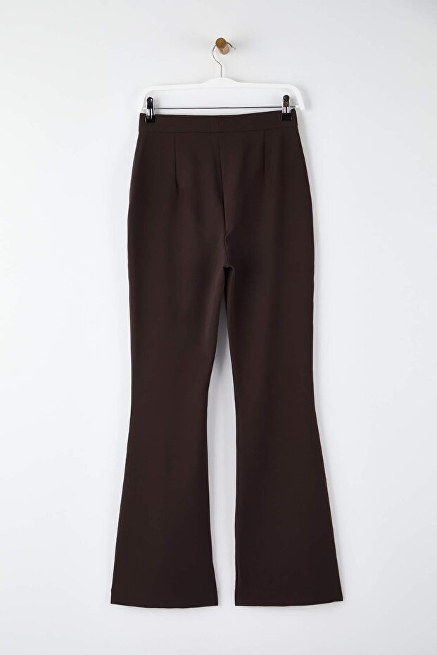 Koyu Kahverengi Flare İspanyol Paça Bootcut Dokuma Pantolon TOFAW19BB0581 - 6