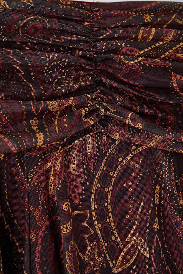 Çok Renkli Maxi Büzgü/Drape Detaylı Boho/Boho Chic Basklılı Tül Esnek Örme Etek TBBAW26AZ00059 - 4