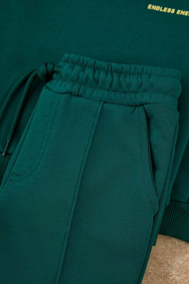 Zümrüt Yeşili Pamuklu Çocuk Örme Sweatshirt ve Eşofman Alt - Üst Takım TKDAW26AU00022 - 3