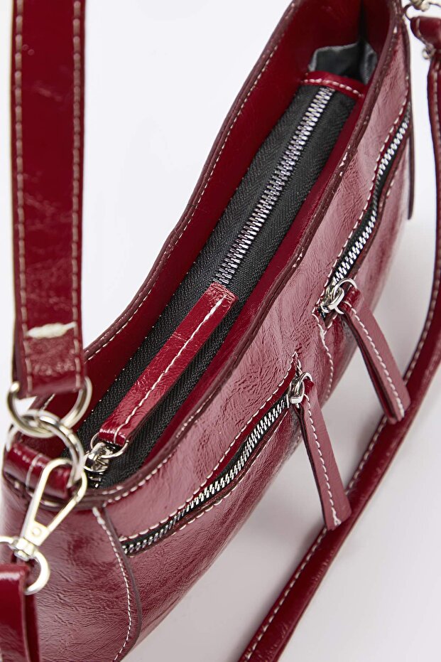 Bordo Kırışık Cilt Kadın Mini Boy Omuz Çantası TAKAW26OC00080 - 5