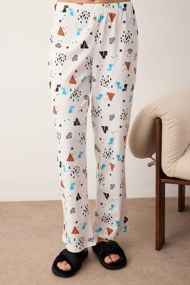 Çok Renkli %100 Pamuklu Desenli Örme Pijama Takımı THMAW21PT0084 - 3