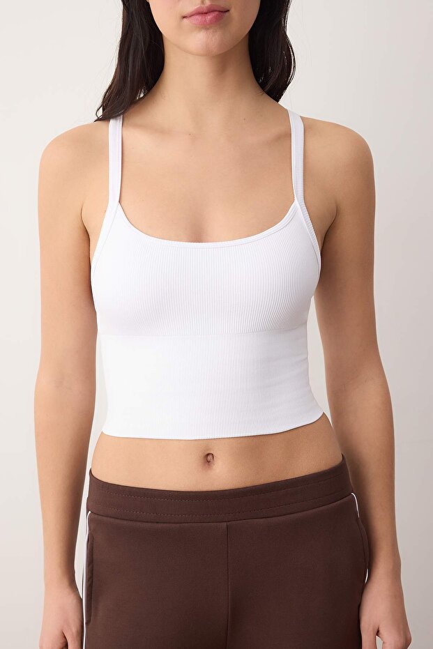 Beyaz Seamless/Dikişsiz Destekli/Şekillendirici Örme Spor Sütyeni THMAW26SS00017 - 3