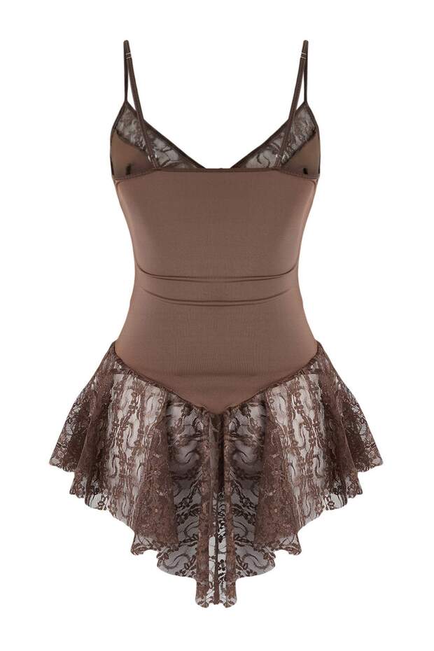 Vizon Dantelli Düğmeli Askılı Kapsız Külotlu Babydoll/Fantezi Gecelik THMAW26LL00003 - 7