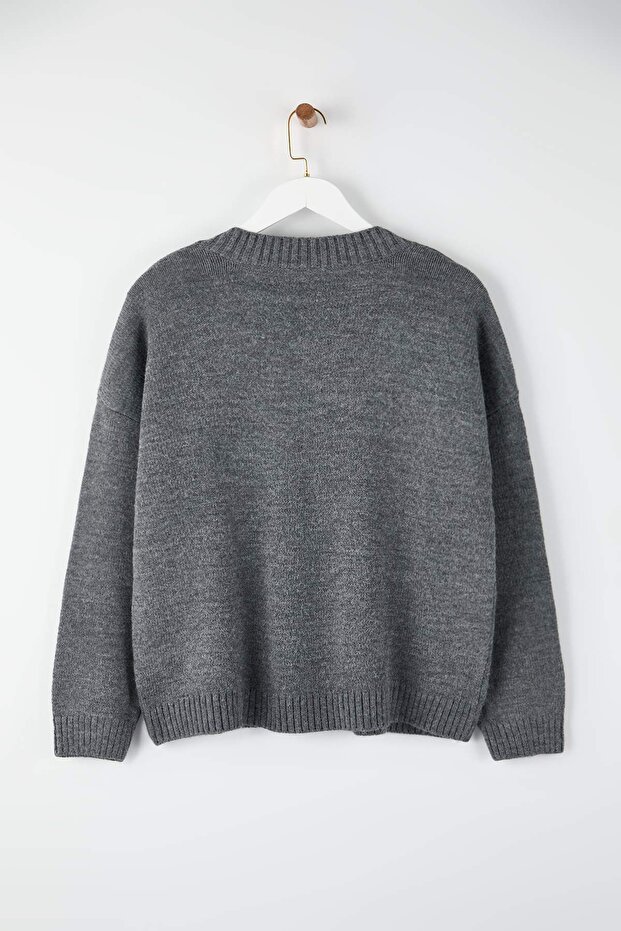 Wardrobe Essentials Antrasit Basic Geniş Kalıp Yumuşak Dokulu Triko Kazak TBBAW26AN00069 - 5