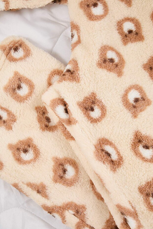 Ekru Ayıcıklı Wellsoft Kışlık Örme Pijama Takımı TBBAW26AI00006 - 4