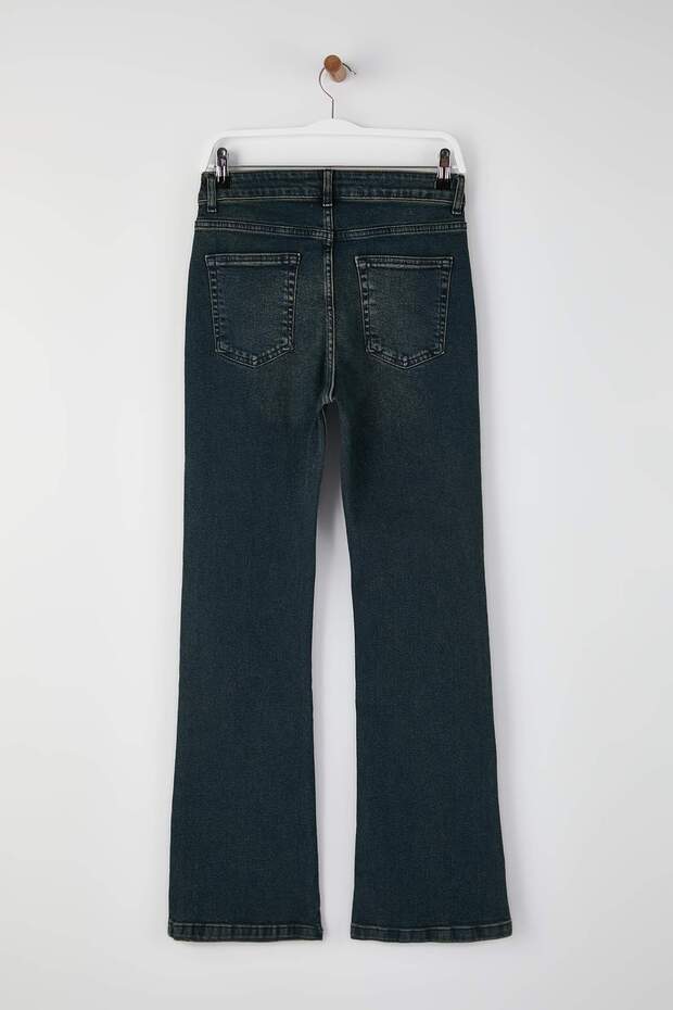 Mavi-Yeşil Soluk Efektli Yüksek Bel Orta Esnek Flare Jeans TWOSS26JE00022 - 10