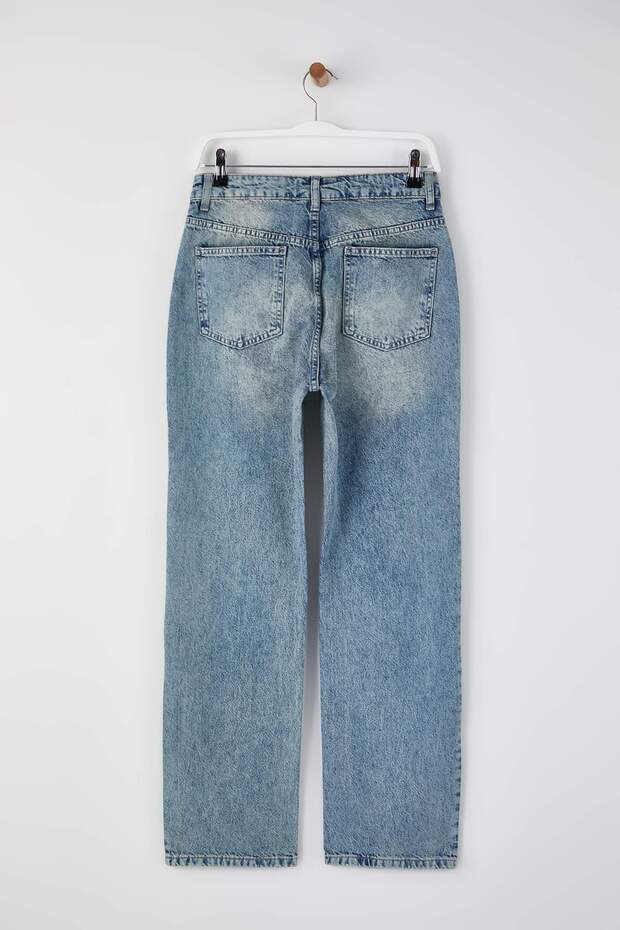 Mavi Yüksek Bel Yırtıklı Straight Jeans TWOSS26JE00070 - 6