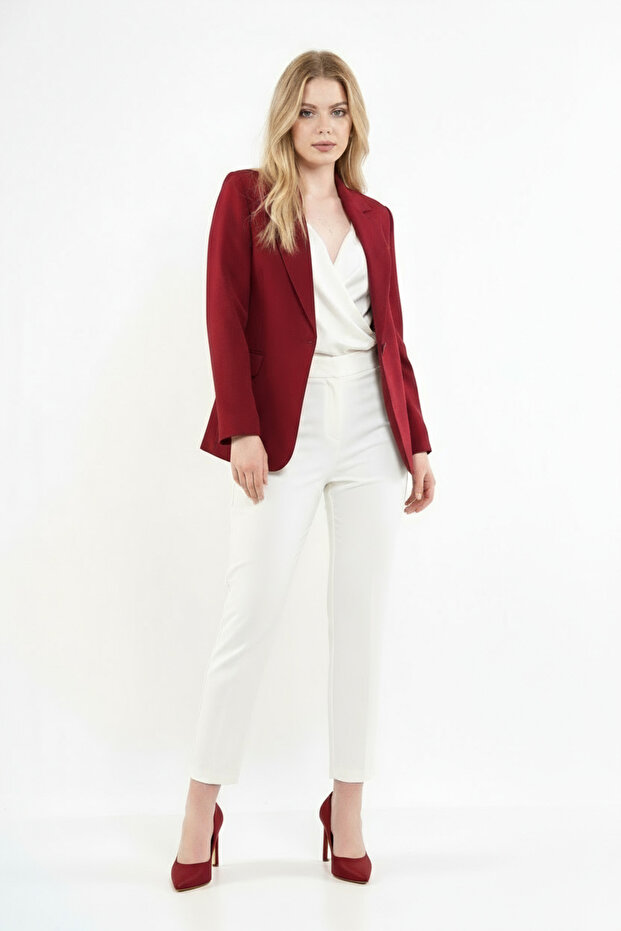 Claret Red Single Button Jacket - 3