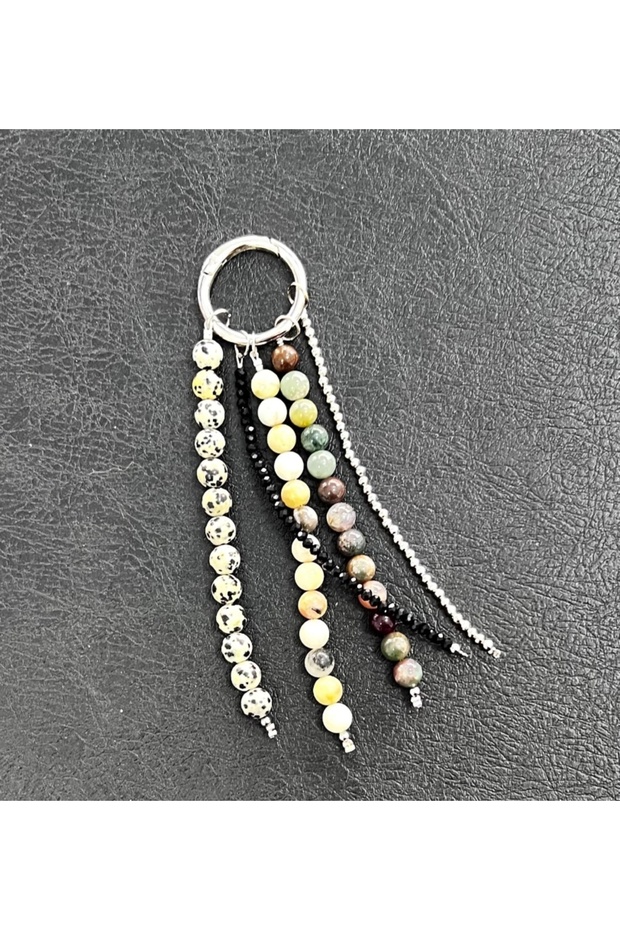 Natural Stone Designer Bag Ornament Natural Stone Accessory Bag Charm Keychain Agate Jasper Amazonite Nbag0001