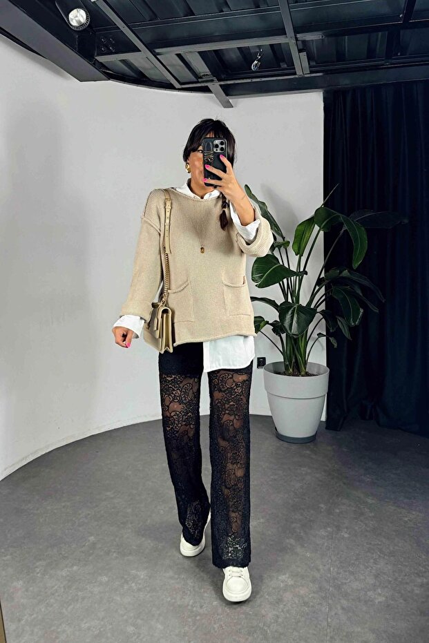 سترة تريكو - مع تفاصيل خياطة خلفية - 5