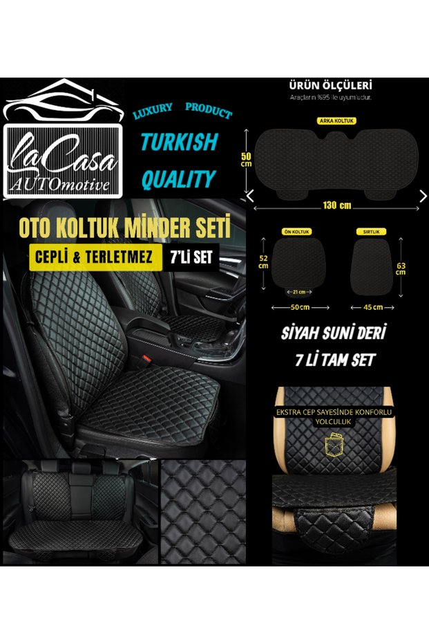 Ergonomic, Orthopedic, Artificial Leather Quilted Luxury Lacasa Auto Seat Cover-Cushion (7-Piece Full Set)