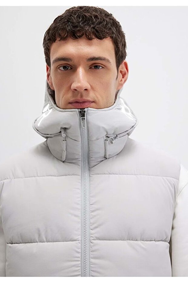 0110089 Kapüşonlu Şişme Erkek Yelek GRİ - 7