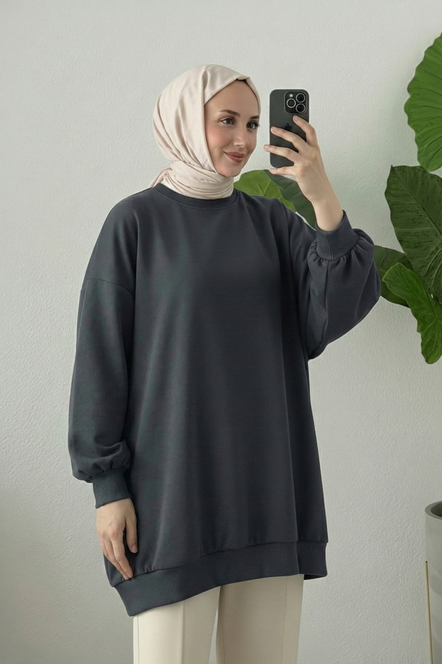 3044 - Rahat, Salaş Basic Kadın Uzun Sweatshirt - 4