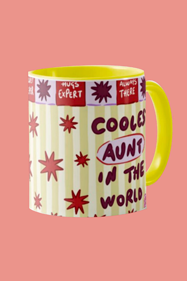 Coolest Aunt Mug - Original Design Digital Print Porcelain Mug 9.5X8 cm - Gift Boxed