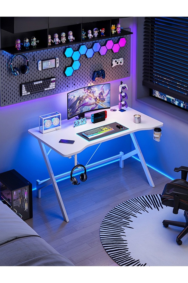 Gaming Table with Cup Holder Study Table with Earphone Hook