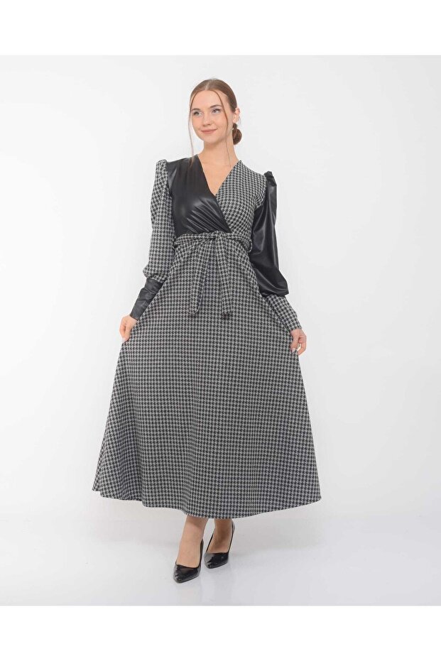 Deri Parçalı Elbise - 8