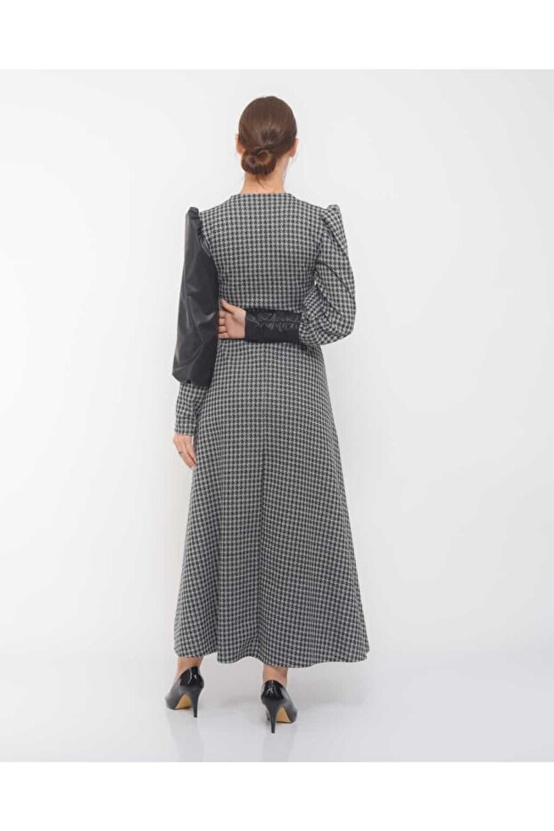 Deri Parçalı Elbise - 7