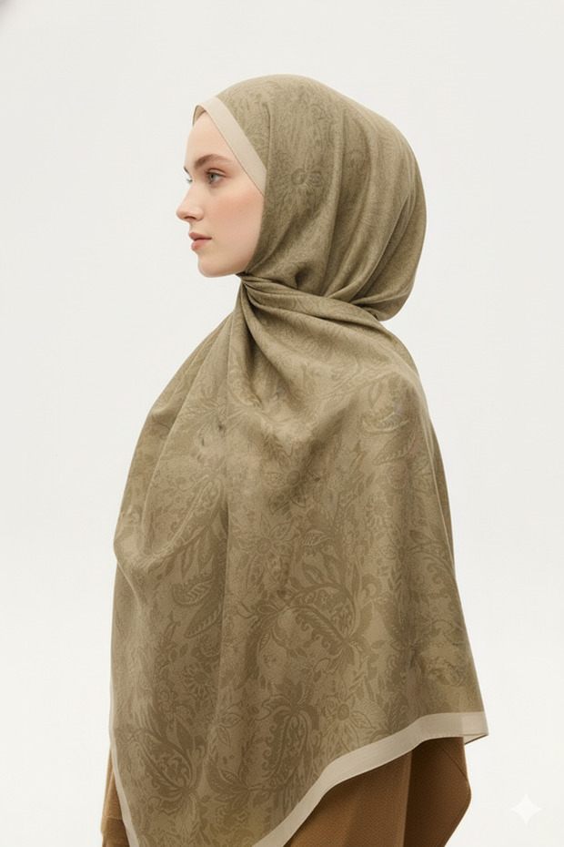 شال ناعم بنمط عرقي، النمط المفضل أخضر زيتي - 4