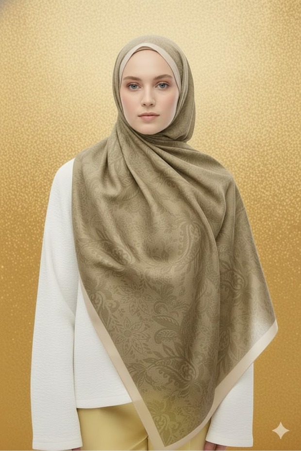 شال ناعم بنمط عرقي، النمط المفضل أخضر زيتي - 2