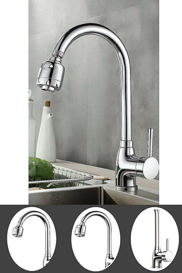 Kitchen Sink Faucet, 5 Years Warranty, Double Water Inlet, Functional 3 Stage Moving Head