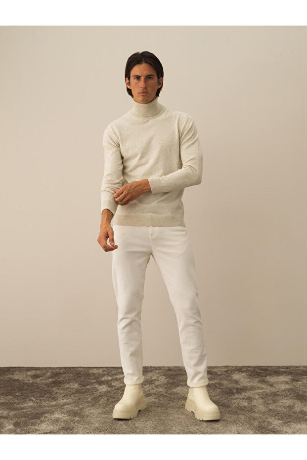 Erkek Ekru Regular Fit Basic Kazak - 2