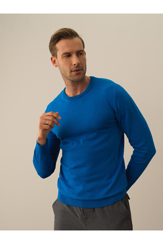 Erkek Mavi Regular Fit Basic Kazak - 1