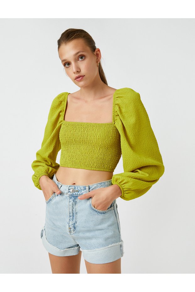 Gipe Detailed Crop Blouse Modal