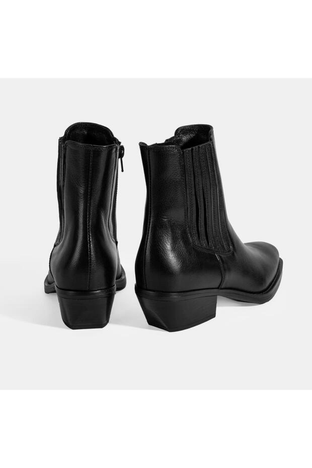 Kadın Siyah Topuklu Deri Bot - 8