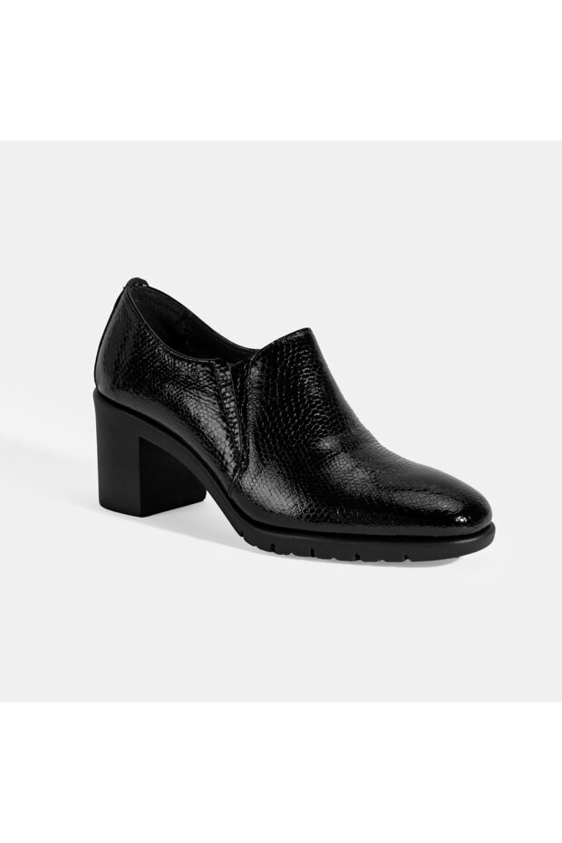 Women's Black Crocodile Printed Desacomfort Heeled Leather Shoes