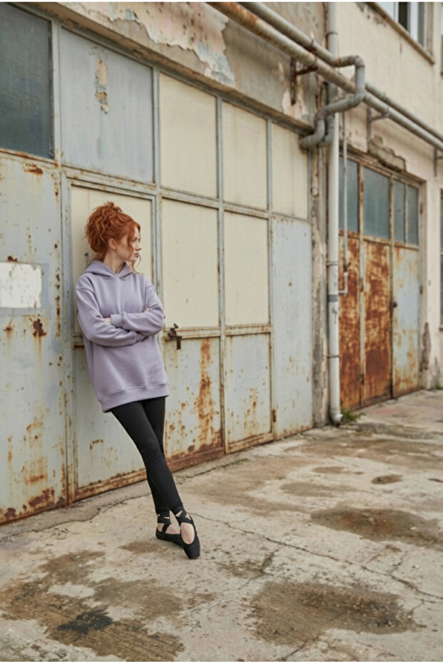 Pamuklu Kapüşonlu 3 İplik Şardonlu Kalın Oversize Sweatshirt - 2