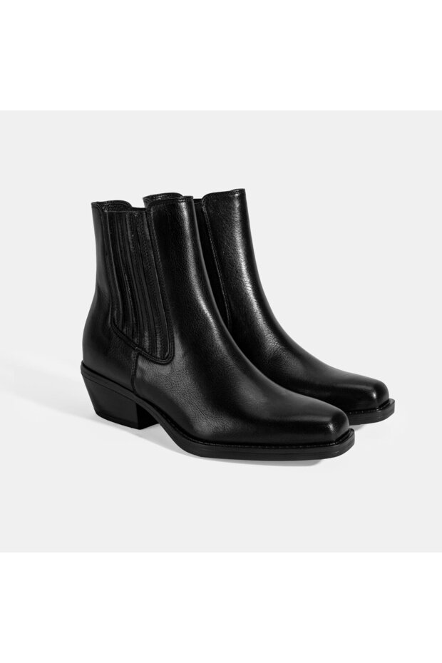 Kadın Siyah Topuklu Deri Bot - 2