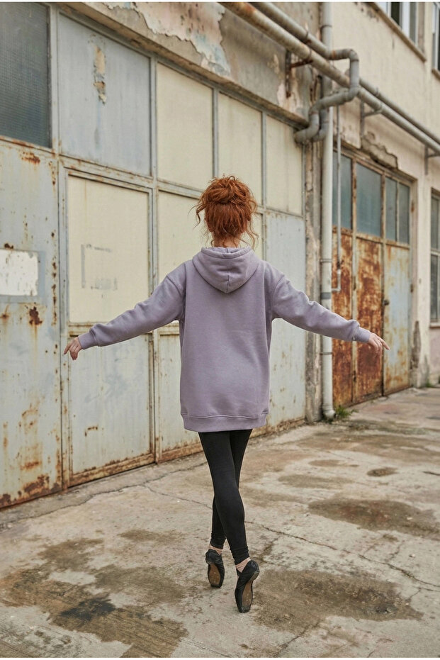 Pamuklu Kapüşonlu 3 İplik Şardonlu Kalın Oversize Sweatshirt - 6