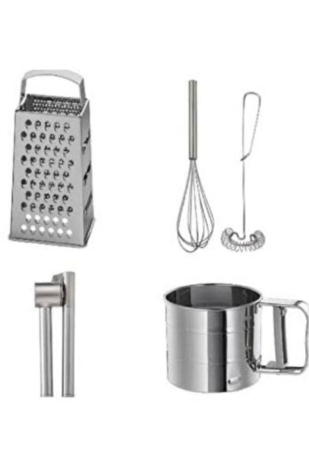 4 Lü Set, Idealısk Rende 2'li Çırpıcı Seti Koncıs Çelik Sarımsak Ezici Un Eleği - 1