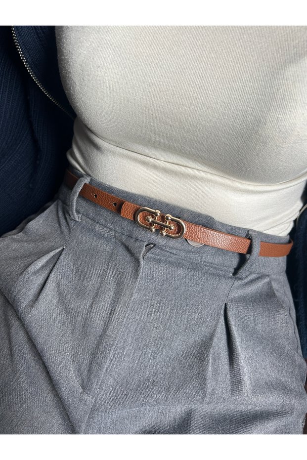 Lose Patterned Women's Gold Buckle Belt Jacket Belt Dress Belt Trouser Belt