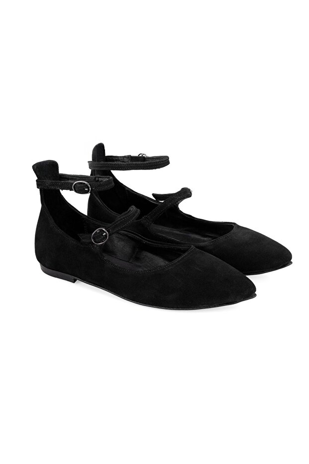 Women's Black Mary Jane Leather Ballerinas