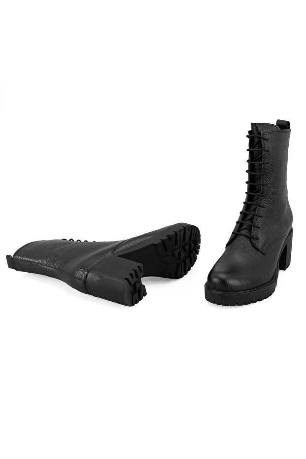 Kadın Siyah Topuklu Deri Bot - 7