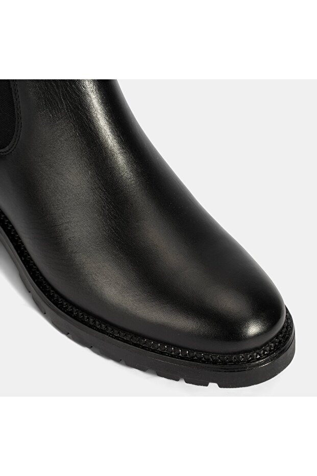 Kadın Siyah Kalın Topuklu Deri Bot - 8