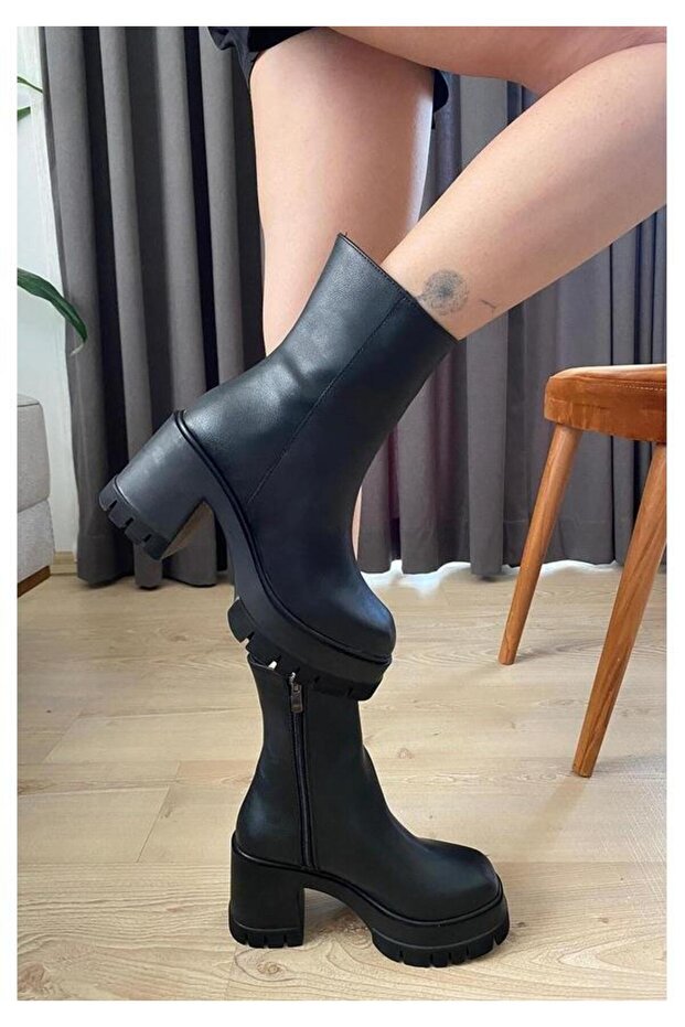 Woman's leysi 8 cm platform heeled zippered boots black