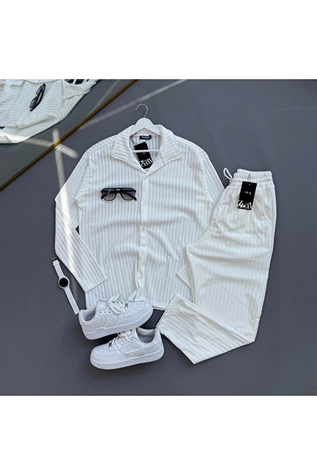 Men's Vertical Striped Stretch Fabric Ottoman Suit