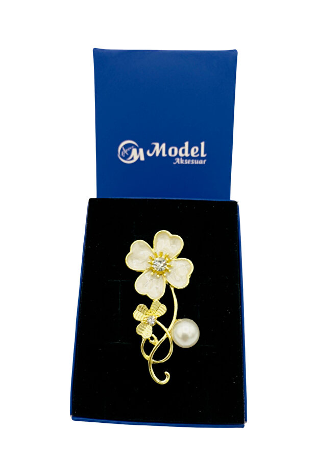 Sedefli Çiçek İşlemeli Broş - 2
