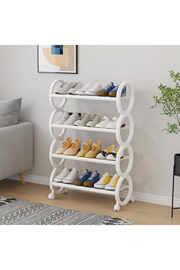 OneDcor Mobile Shoe Rack with Rolling Wheels (White, 4 Tier)