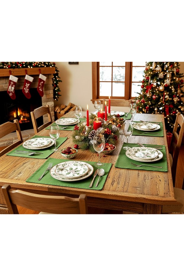 6-Piece Bouquet Green Velvet Textured American Service (Christmas)