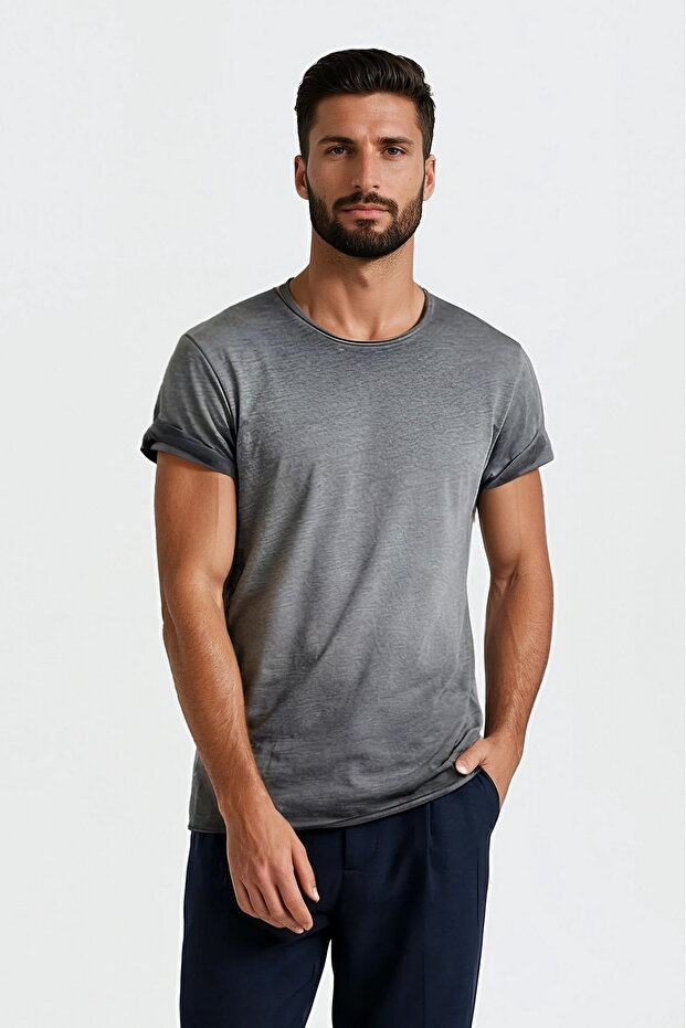 Crew Neck Short Sleeve Men's T-Shirt - Gray