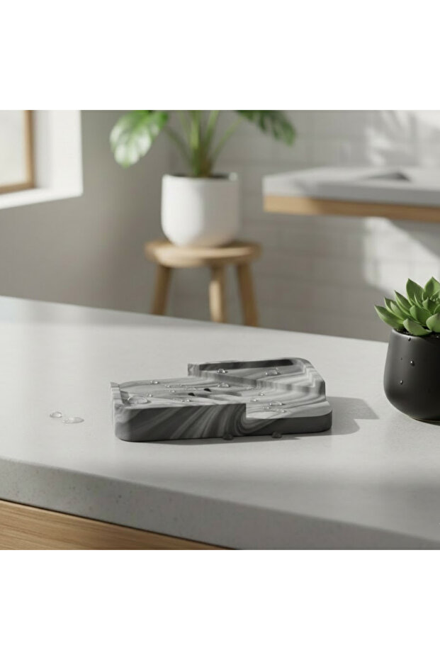 حامل صابون مستطيل الشكل منقوش برخام مع فتحات - 1