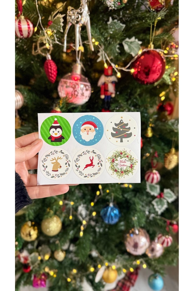 New Year Themed 6-Piece Mixed Opaque Sticker Set-4 Cm. - (1 SET / 6 STICKERS)