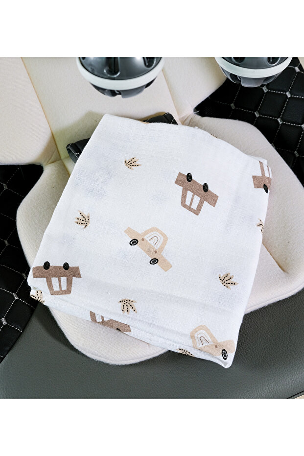 غطاء وبطانية من الموسلين بنقشة سيارة - 4